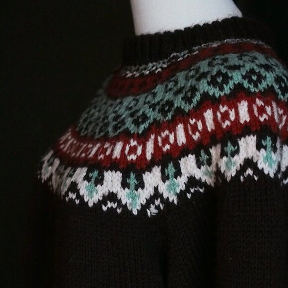 Handknit Fair Isle Sweater in Chocolate Brown - Picture 3 of 3